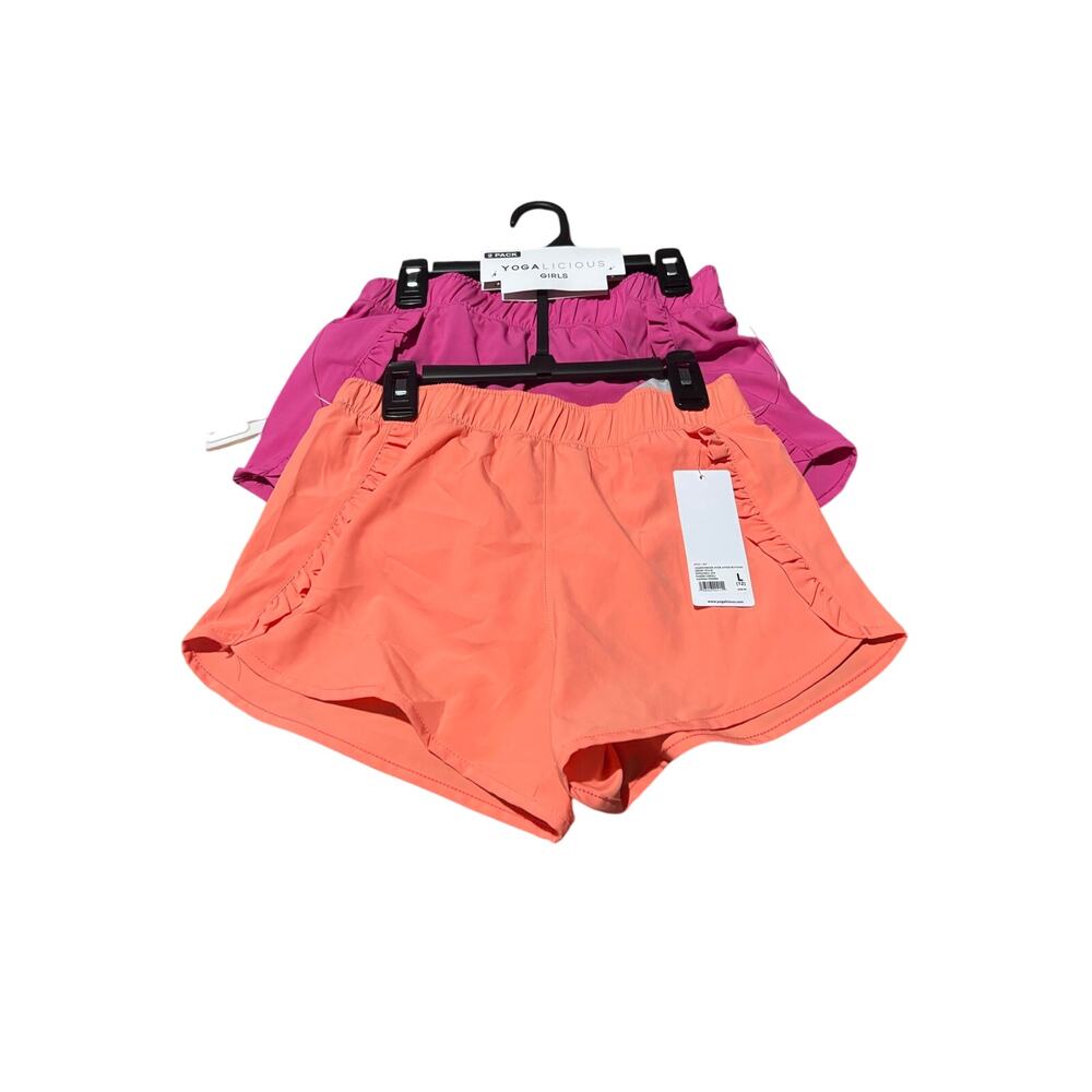 Yogalicious L 12 hot pink orange shorts bundle of elastic waist wicking